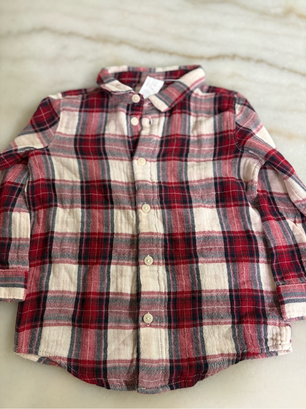 H&M Red and Cream Plaid Button-Down Shirt for Kids Size 18M